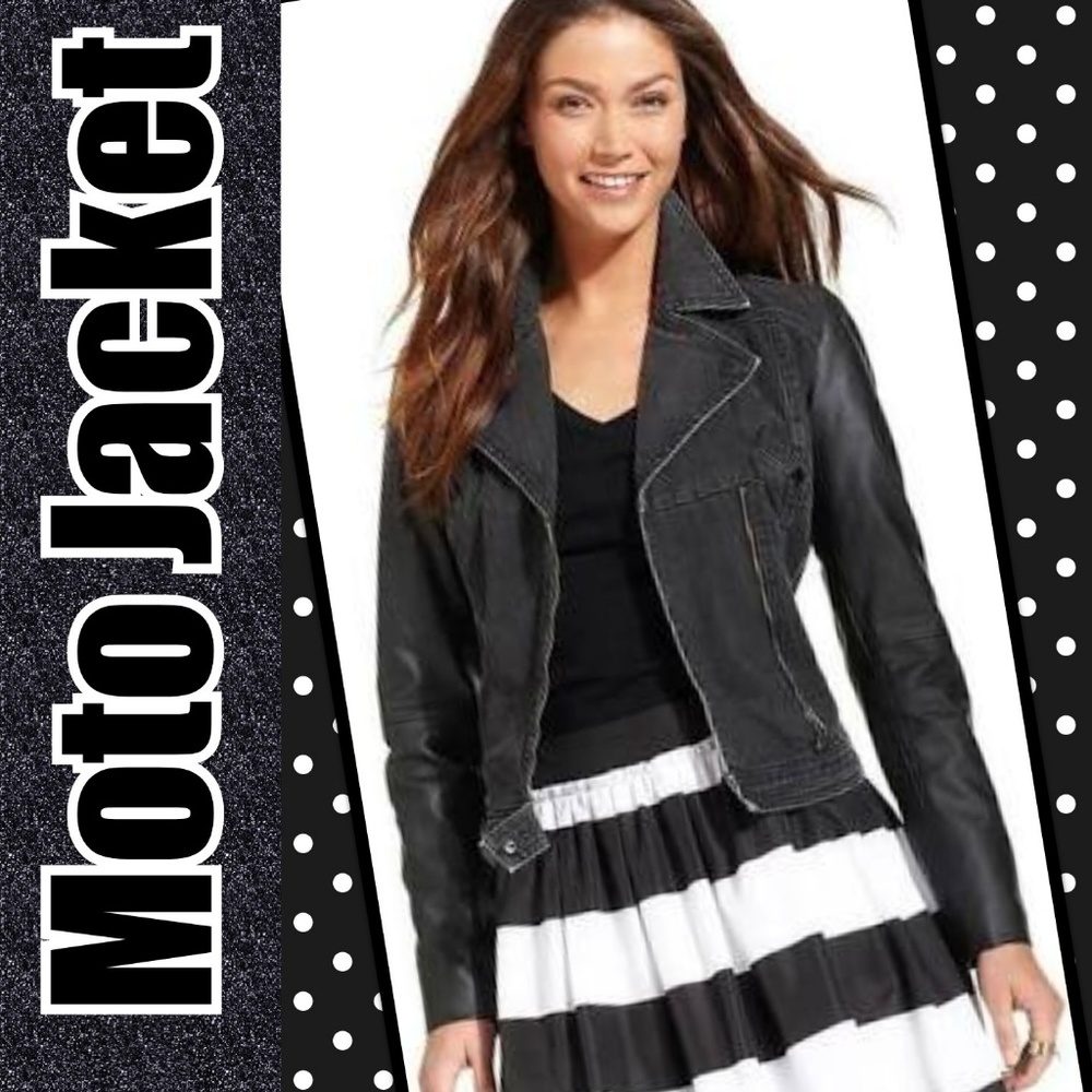 🆕Tommy Hilfiger Moto Jean Jacket Pleather